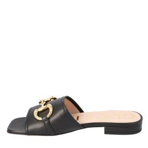 Authentic Gucci Black Leather Slide Sandals 7.5/38